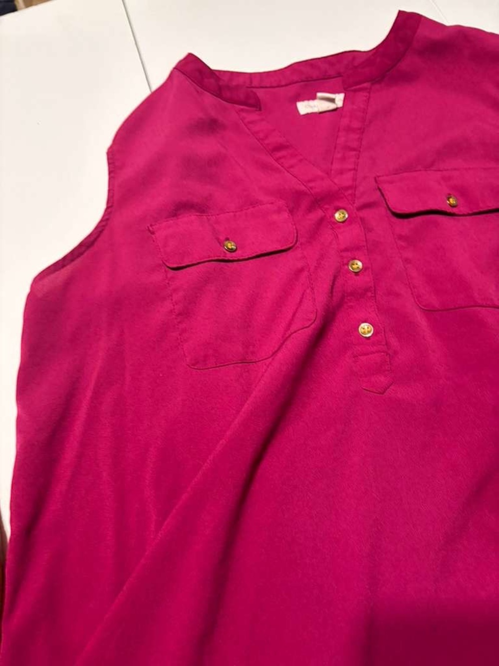 Charter Club Magenta Sleeveless Top with Button Placket